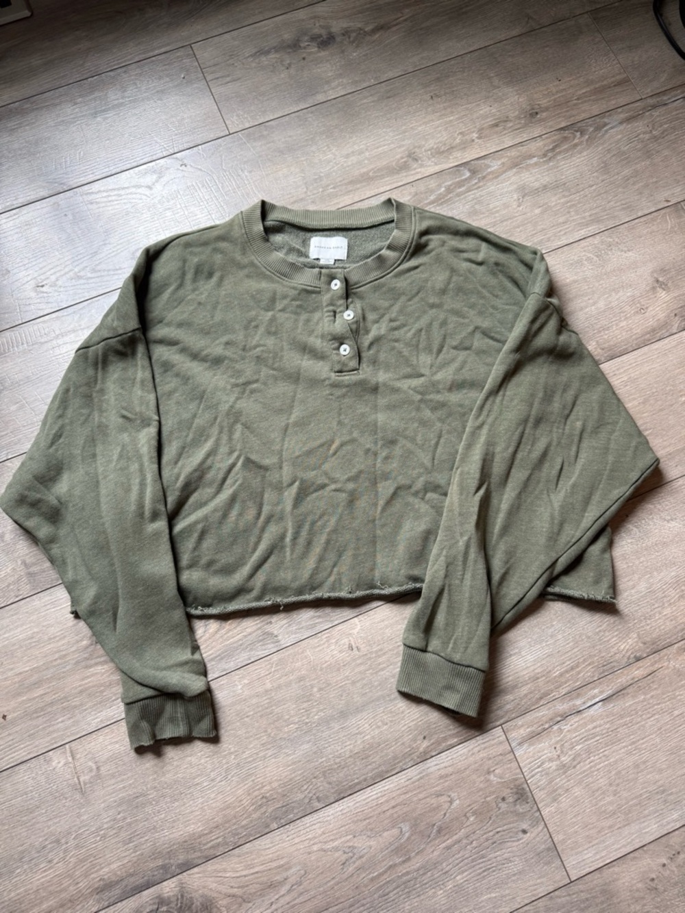 American Eagle Olive Green Cropped Henley Top